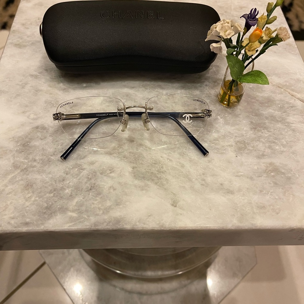 Authentic Brand New Chanel Blue and Silver Rimless Prescription Eyeglasses.
